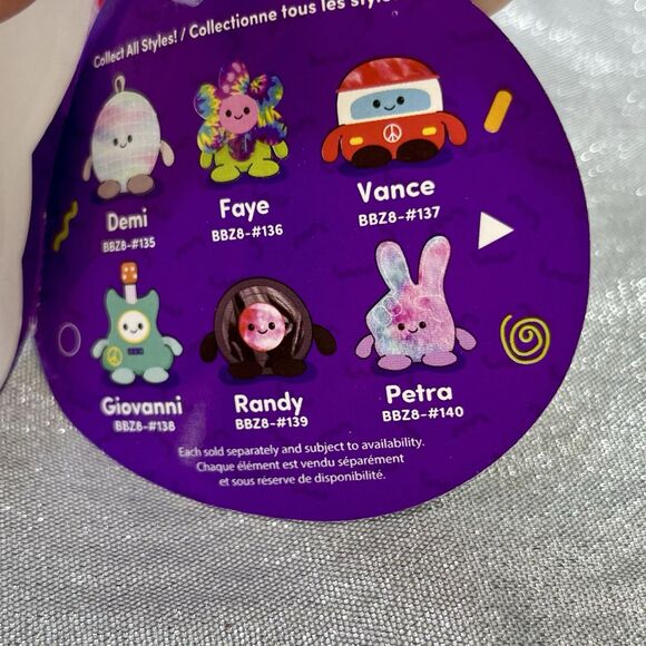 Kellytoy BumBumz 7.5" Groovy Petra Peace Sign Tie Dye Bunny Plush Tag & Sticker - Picture 6 of 11